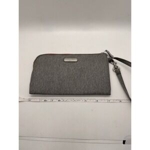 Baggallini RFID Wristlet Wallet‎ Gray Red Zip Travel Clutch Purse 7.5" x 4"